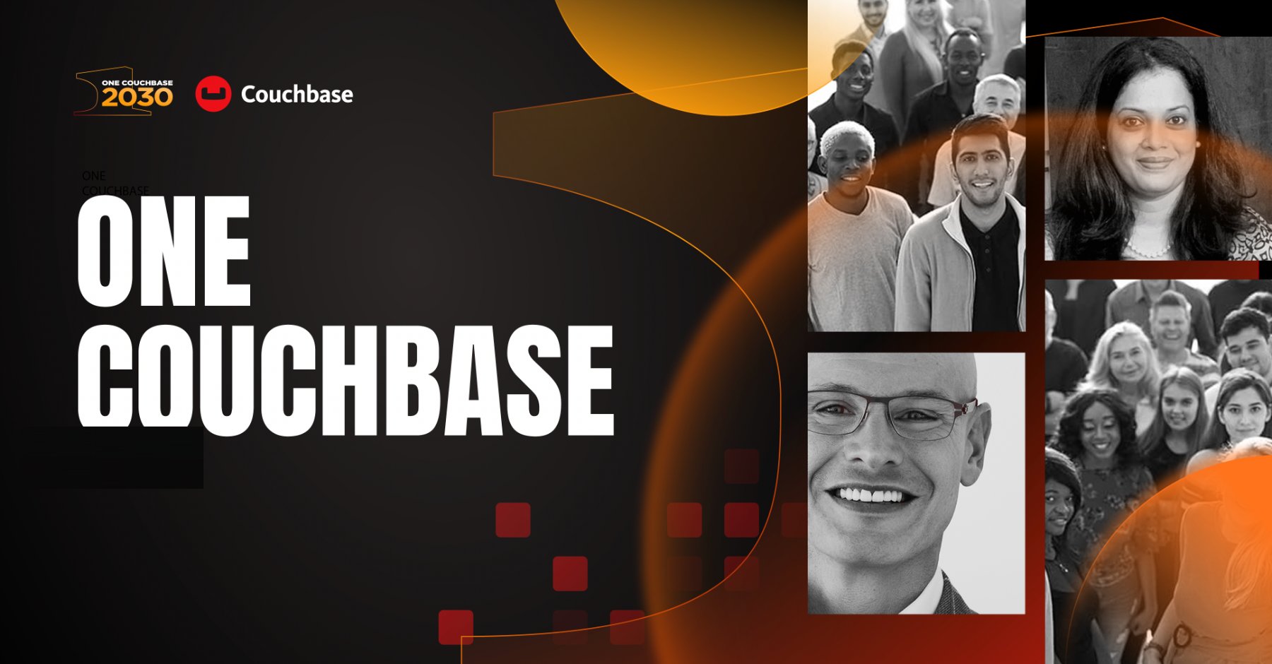 One Couchbase 2030 key art with employee portrait collage