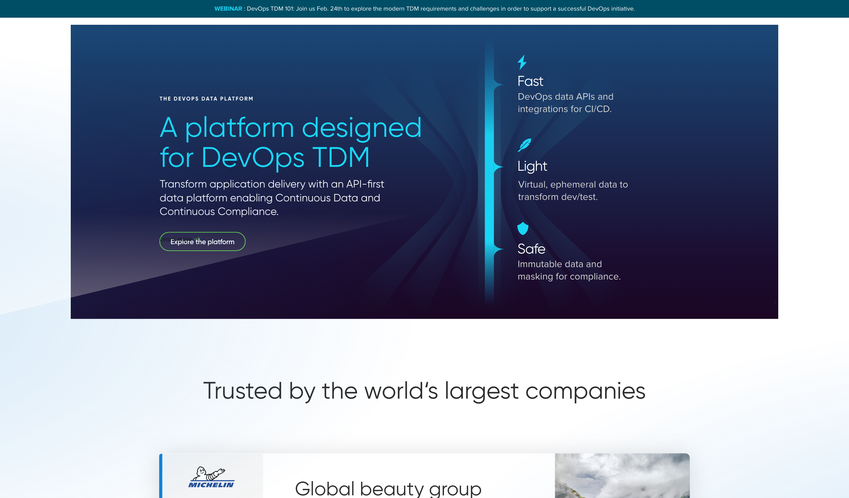 A platform designed for DevOps TDM: fast, light, safe
